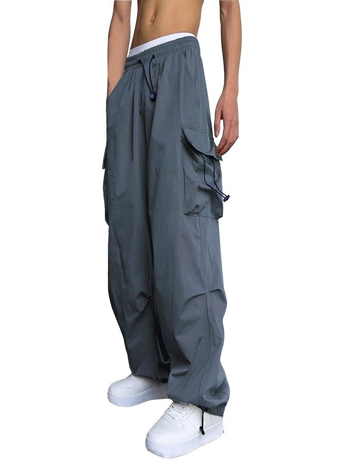 WZIKAI Men's Baggy Cargo Pants Casual Parachute Cargo Pants Loose Fit Hip Hop Harem Pants with Pockets Gray XXXL - Image 1